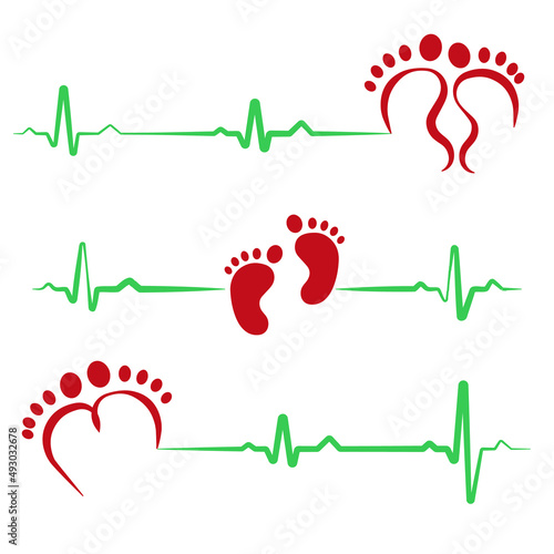 Baby footprint flat icon isolated on white background. Baby heartbeat. Child's sonogram. Design elements for nursery decor, photoshoot, family concepts, paediatrics. Vector illustration. EPS10.
