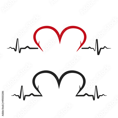 Fishing logo, icon isolated on white background. Fishing hooks in shape of heart. Black heartbeat with hooks. Vector illustration. EPS10.