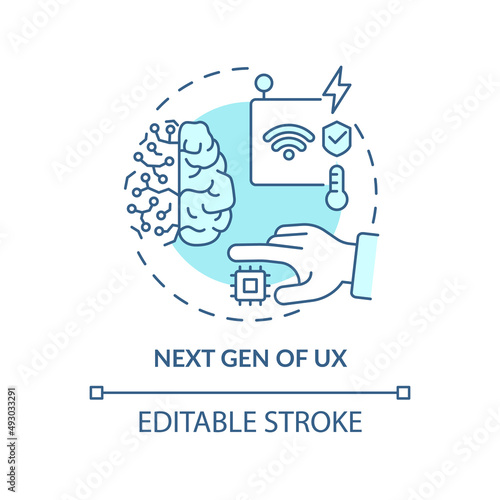 Next gen of UX turquoise concept icon. Ambient user experience. Tech macro trends abstract idea thin line illustration. Isolated outline drawing. Editable stroke. Arial, Myriad Pro-Bold fonts used
