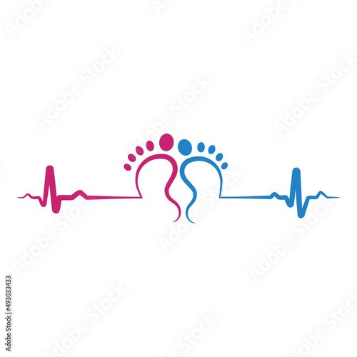 Baby footprint flat icon isolated on white background. Baby heartbeat. Child's sonogram. Design elements for nursery decor, photoshoot, family concepts, paediatrics. Vector illustration. EPS10.