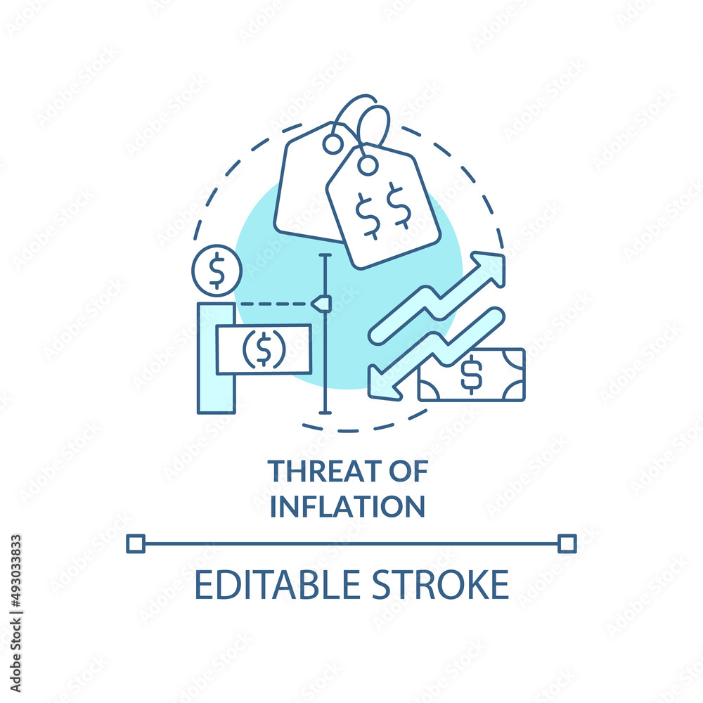 Threat of inflation turquoise concept icon. Global finance. Macro economy trends abstract idea thin line illustration. Isolated outline drawing. Editable stroke. Arial, Myriad Pro-Bold fonts used