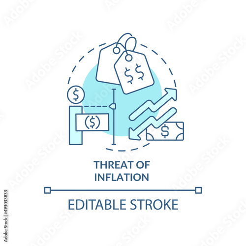 Threat of inflation turquoise concept icon. Global finance. Macro economy trends abstract idea thin line illustration. Isolated outline drawing. Editable stroke. Arial, Myriad Pro-Bold fonts used
