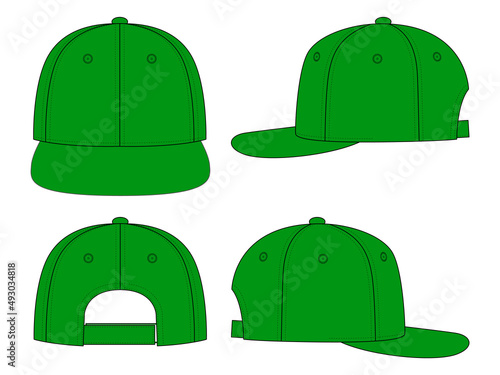 Blank Green Hip Hop Cap With Adjustable Hook and Loop Strap Closure Template On White Background, Vector File