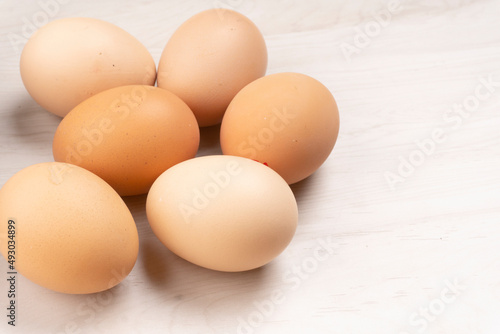 Organic chicken eggs on the table. Eggs are good for everyone and health. Farm products, natural eggs.