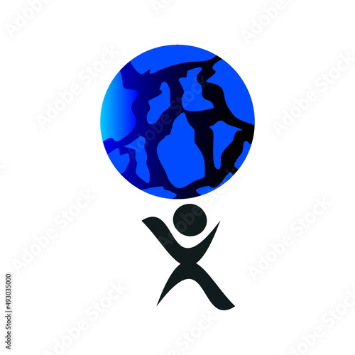 cartoon icon of a person holding a globe on a white background
