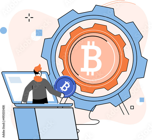 Cryptocurrency bitcoin mining metaphor Blockchain exchange platform. Cyber banking procedures, bitcoin trading, wallet. Ecurrency transactions. Digital currency, cryptocurrency market, hidden mining