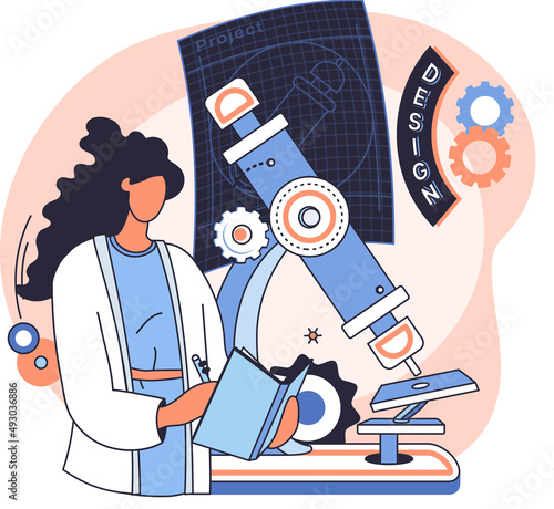 Medical research metaphor. Laboratory diagnostic services, Scientists work equipment and microscope. Virologists chemistry clinic laboratories, microbiology pharmaceutical research. Vaccine discovery