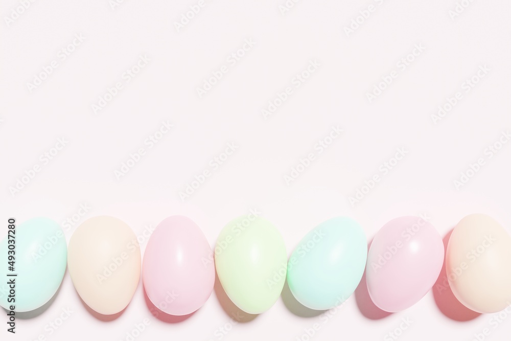 3d render of pastel colored eggs on a coral background 3d render of pastel colored eggs on a coral background