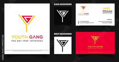 Letter YG With Glass Wine Logo, Initial Y and G Monogram Vector Bar Logo