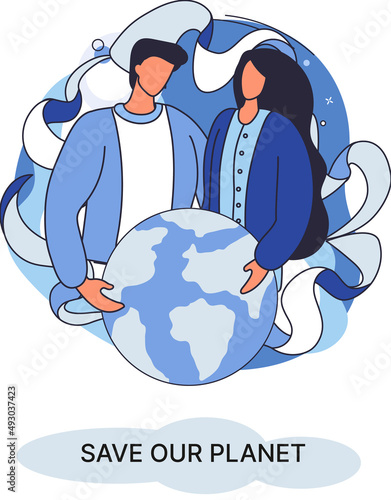 Save our planet ecological metaphor Earth day, love for native home. Sustainable gardening renewable energy. Caring for nature protecting environment stop air and water pollution, rational consumption