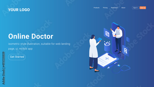 Isometric Landing Page Template for Online Medical Service