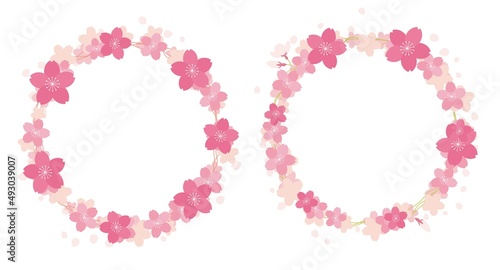 桜の花びらの丸い円のフレーム素材