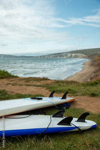 Close up of Surfboards at Compton Bay Isle of Wight photo