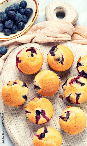 Freshly baked blueberry muffins.