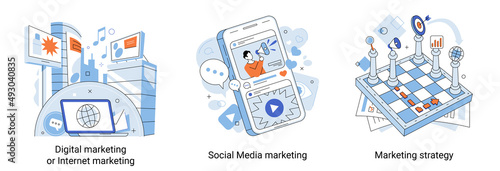 Social media, digital marketing technology. Getting new subscribers, messages. Work with advertising and promoting via Internet. Buyer acquisition, promotion strategy, social marketing metaphor