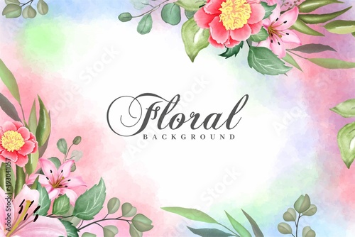 Watercolor Floral Frame Background with Beautiful Flowers