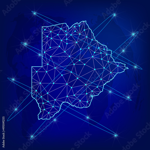 Global logistics network concept. Communications network map Botswana on the world background. Map Republic of Botswanawith nodes in polygonal style. EPS10.