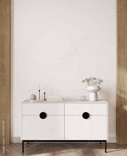 Принти на полотні Blank wall mockup in simple minimal interior, 3d render