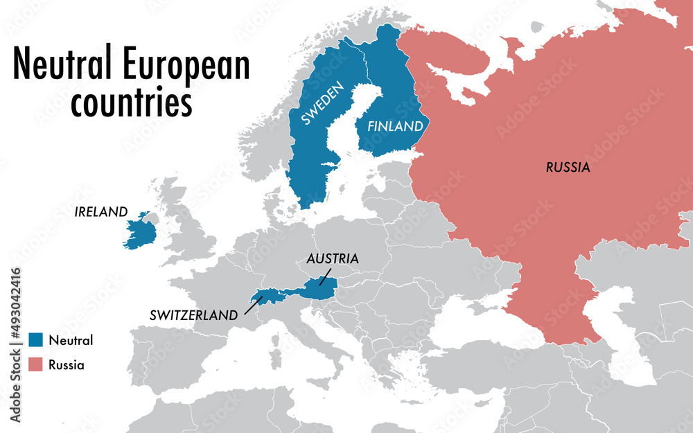 Map with neutral European countries not participating in any military  alliances Illustration Stock | Adobe Stock