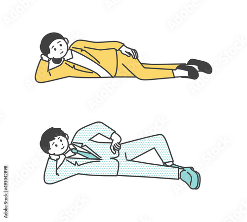 寝そべっているビジネスパーソンのイラスト素材セット