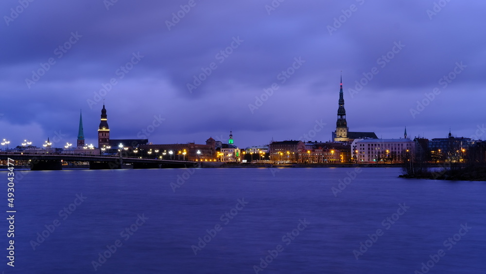 Dawn over the Daugava in spring with Old Riga as a backdrop