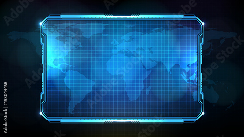 abstract futuristic background of blue glowing technology sci fi frame hud ui