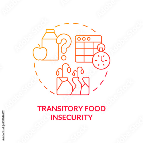 Transitory food insecurity red gradient concept icon. Malnutrition and hunger. Types of food insecurity abstract idea thin line illustration. Isolated outline drawing. Myriad Pro-Bold fonts used