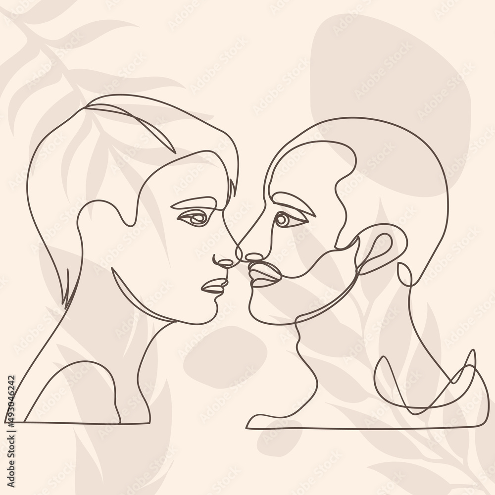 men kiss portrait one continuous line drawing, isolated, vector men kiss portrait one continuous line drawing, isolated, vector