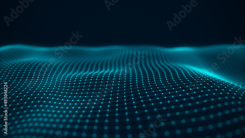Digital technology wave. Dark cyberspace with motion dots and lines. Futuristic digital background. Big data analytics. 3d rendering. © Mykola