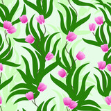 pink tulips seamless pattern. floral pattern. floral garden seamless pattern.  tulip flowers. good for background, dress, fashion, wallpaper, fabric, textile, etc.