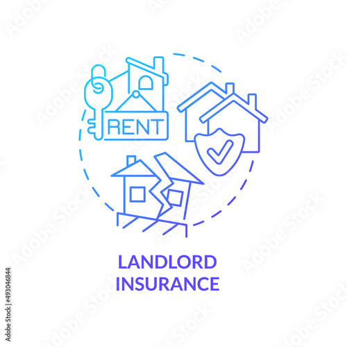 Landlord insurance blue gradient concept icon. Safety service. Type of property financial protection abstract idea thin line illustration. Isolated outline drawing. Myriad Pro-Bold font used