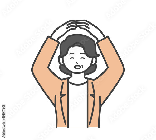 女性社員が腕でまるを作っているイラスト素材