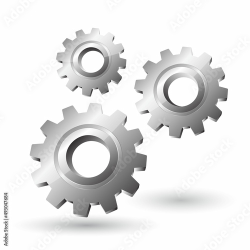 Realistic 3D illustration of rendering gear icon with metal material, concept settings, operations and tools in doing work.