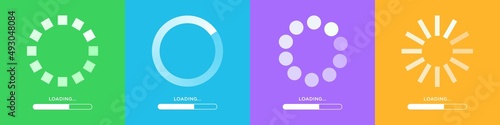 Loading icon set. Load bar collection. Buffer loader or preloader. Download or Upload. Collection of simple web download. Vector illustration. photo