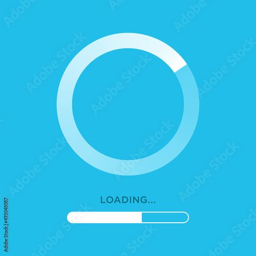 Loading icon vector circle button on blue background. Load sign symbol progress bar for upload download round process.