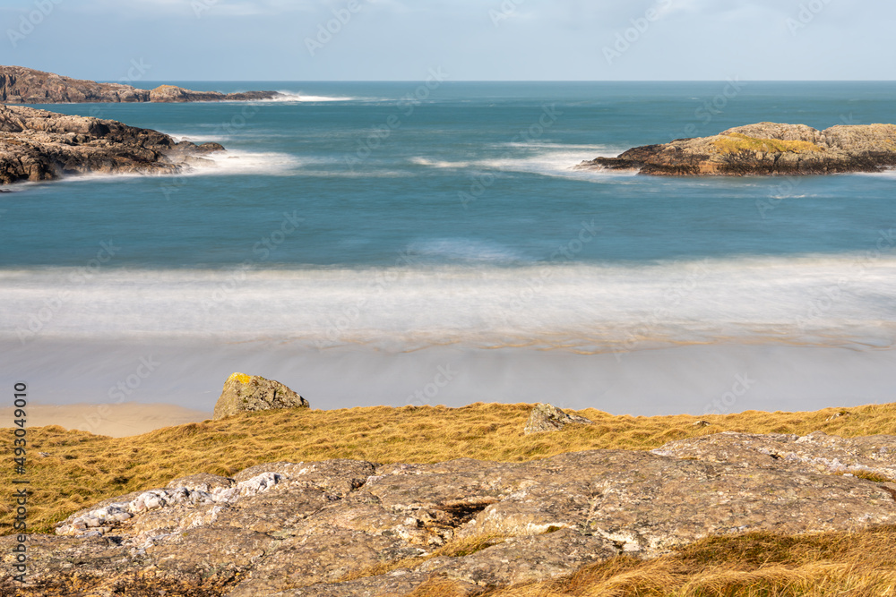 Long exposure waves on Carnish north west Beach on the Isle of Lewis, Scotland