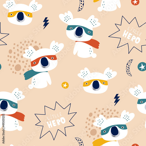 Photography Seamless pattern with cute koala super hero