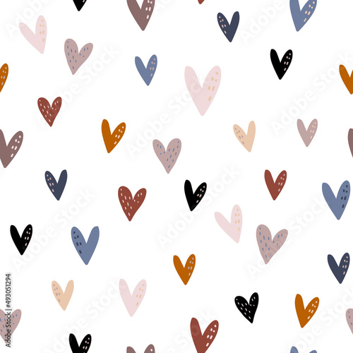 Creative seamless pattern with colorful hearts. Modern texture great for fabric, textile, apparel, wallpaper. Vector illustration