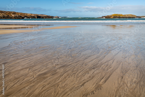 Wet Sand patterns on Carnish Beach on the Isle of Lewis  Scotland