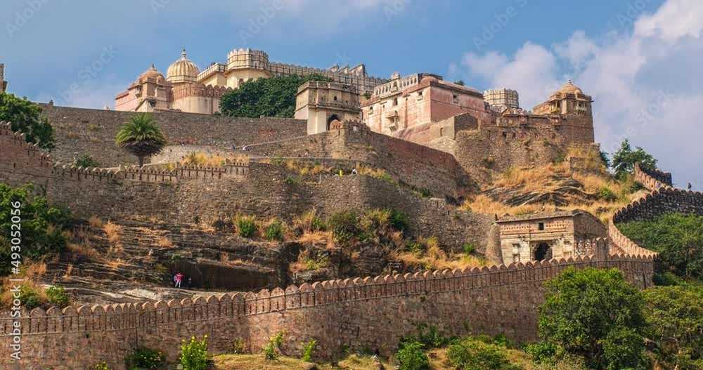 Time lapse of Kumbhalgarh fort famous indian tourist landmark. Rajasthan, India. Zoom out effect Time lapse of Kumbhalgarh fort famous indian tourist landmark. Rajasthan, India. Zoom out effect
