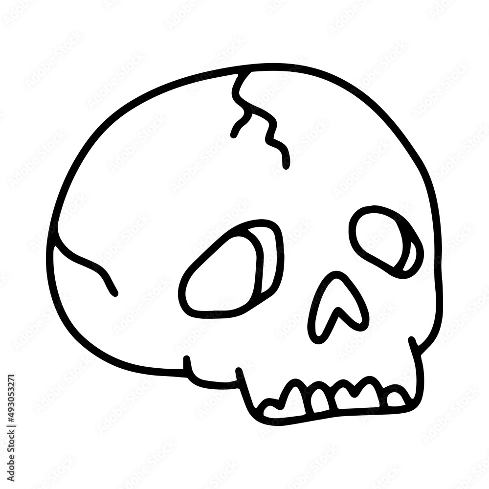 Cracked Skull Halloween linear vector icon in doodle sketch style Cracked Skull Halloween linear vector icon in doodle sketch style