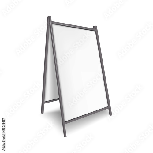 Sandwich white board realistic vector mock-up. Blank A-frame advertising display mockup. Outdoor sidewalk sign template for design