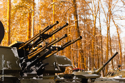 Anti-aircraft anti-aircraft installation. Obsolete weapons. Vintage armored vehicles.