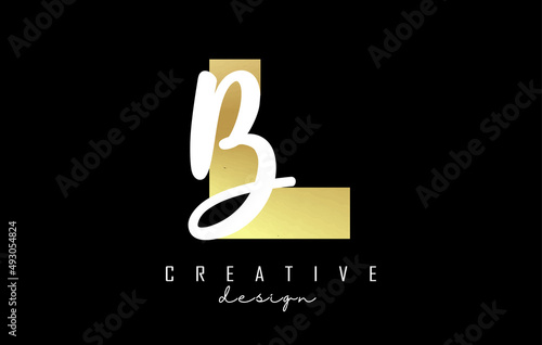 Golden Letters LB Logo with a minimalist design. Letters L and B with geometric and handwritten typography.