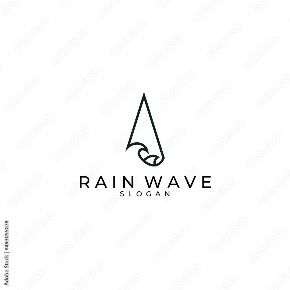 Rain wave logo design inspiration. Minimalist brand logo with rain and wave line art logo template. Vector Illustration
