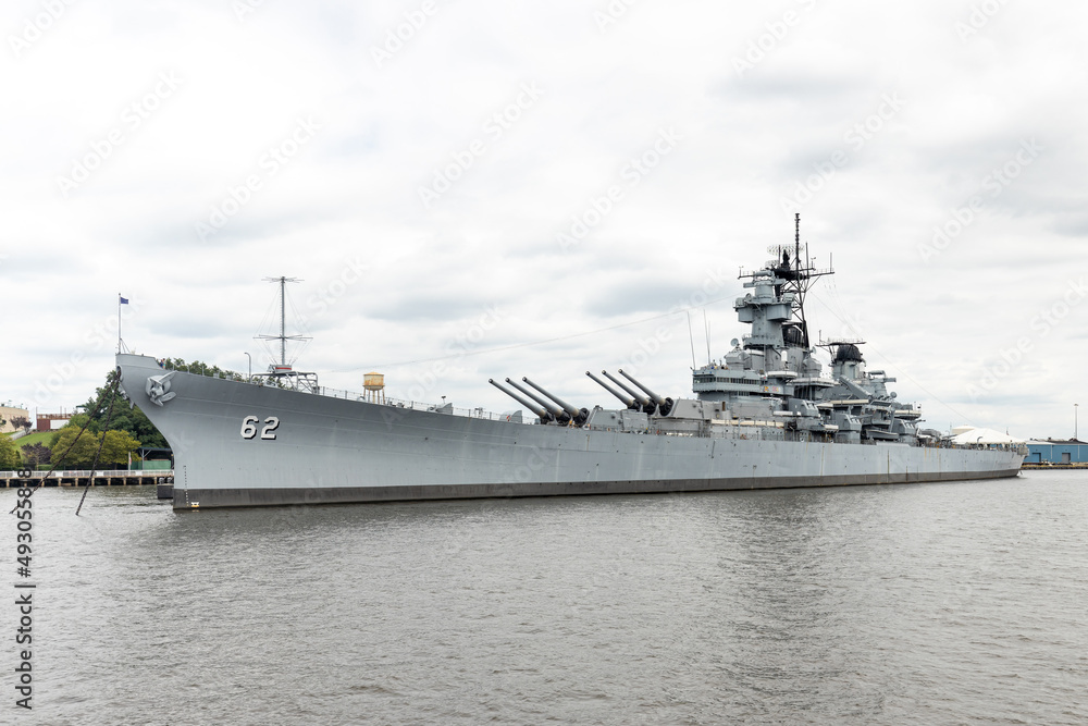 The Battleship New Jersey Museum and Memorial, as seen from the Delaware River, USA