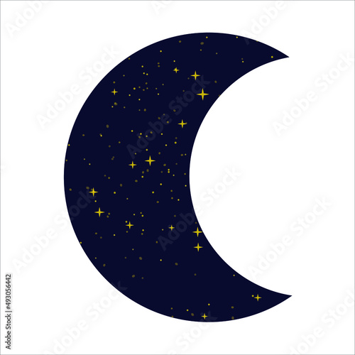 Vector image of the night starry sky in the shape of the moon. Moon silhouette.