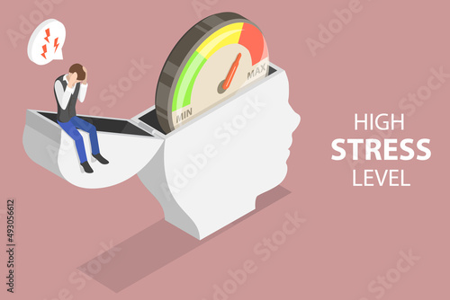 3D Isometric Flat Vector Conceptual Illustration of High Stress Level, Anxiety or Emotional Overload