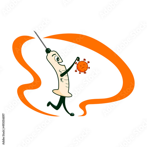 Character design of a medical syringe that fights coronavirus