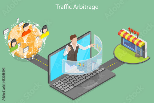 3D Isometric Flat Vector Conceptual Illustration of Traffic Arbitrage, Data Monetization